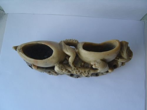 fig 1. Lovely Edwardian Soapstone Vase Carving With Monkies & Birds