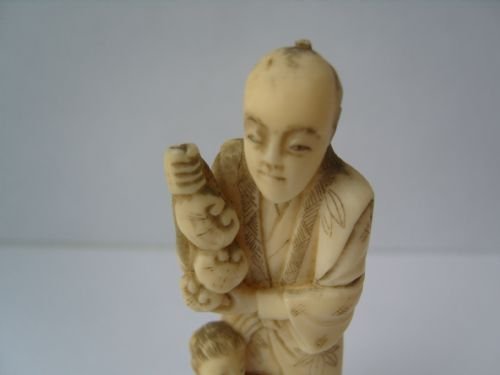 fig 1. Stunning Japanese Carved Ivory Okimono Man & Boy C1900