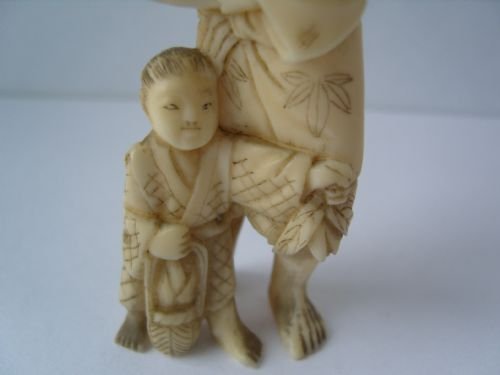 fig 2. Stunning Japanese Carved Ivory Okimono Man & Boy C1900