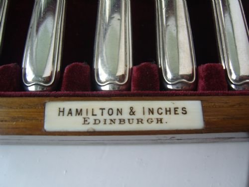 fig 3. Stunning Set Of 12 Pairs Scottish Silver Desert Knives & Forks In Oak Case