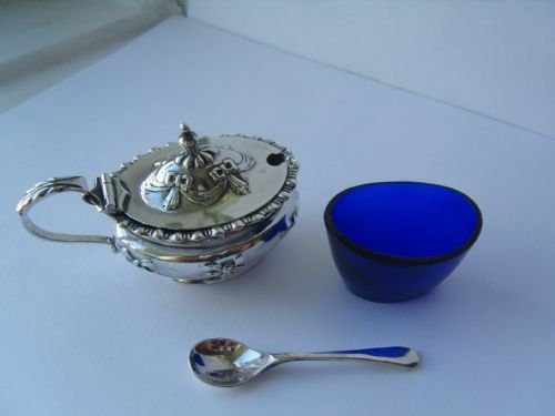 fig 2. Lovely Edwardian Silver Mustard Pot With Spoon