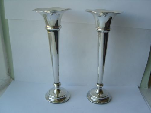 Lovely Pair of Hallmarked Silver Trumpet Vases