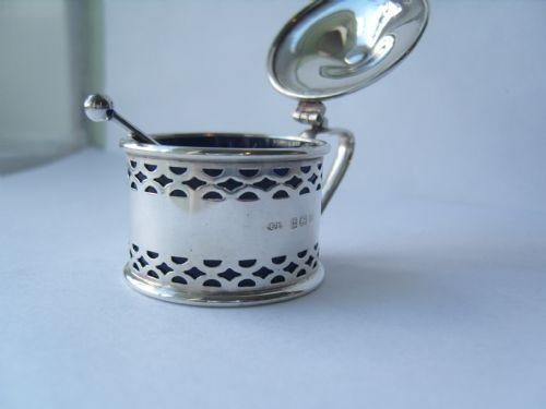 fig 2. Lovely Hallmarked Silver Pierced Mustard Pot & Spoon