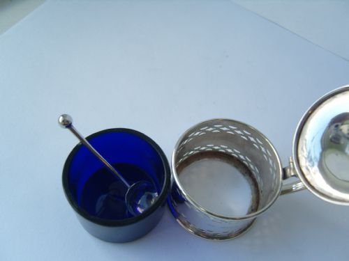 fig 3. Lovely Hallmarked Silver Pierced Mustard Pot & Spoon