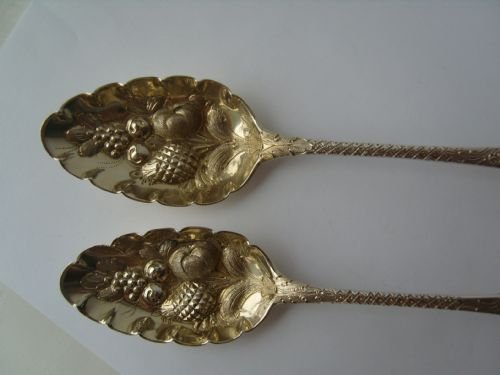 fig 2. Lovely Pair Georgian Silver Berry Spoons London 1800 Bateman