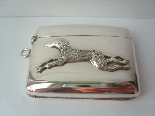 Rare Victorian Silver & Diamante Greyhound Vesta Case