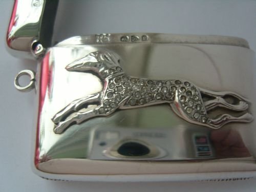 fig 1. Rare Victorian Silver & Diamante Greyhound Vesta Case