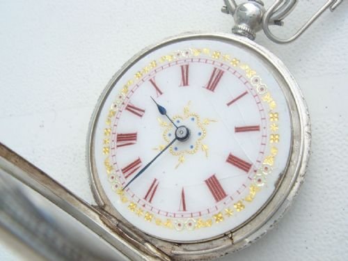 fig 1. Stunning Swiss Silver Cased Pocket/Fob Watch Circa 1900