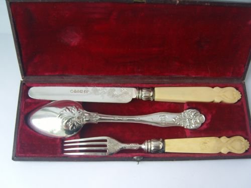 Lovely William IV Boxed Three Piece Silver Christening Set