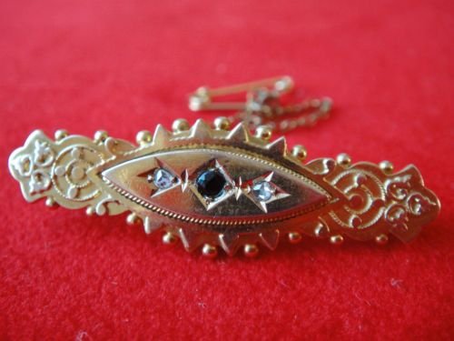 Antique 15ct Gold Bar Brooch Sapphire & Diamond
