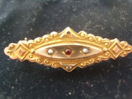 fig 1. 9ct Gold Vintage Ruby and Pearl Brooch