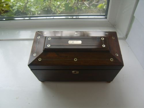 Early Victorian Rosewood Inlaid Tea Caddy