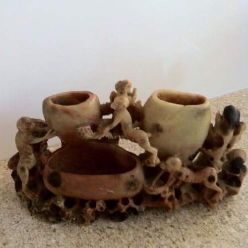 Lovely Edwardian Soapstone Vase Carving with Monkies