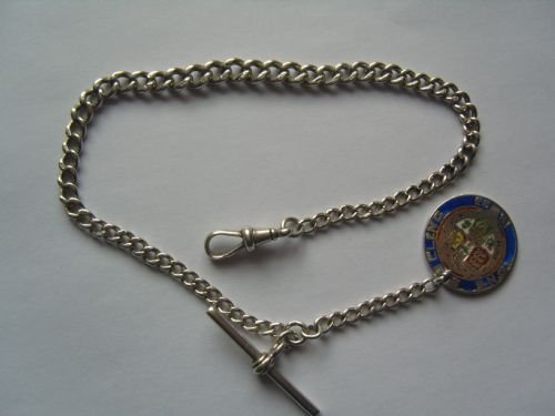 Edwardian Hallmarked Silver Albert Chain 1910 with 1893 Shilling Fob