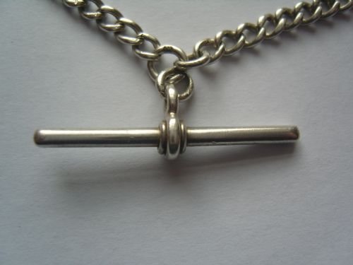 fig 1. Edwardian Hallmarked Silver Albert Chain 1910 with 1893 Shilling Fob