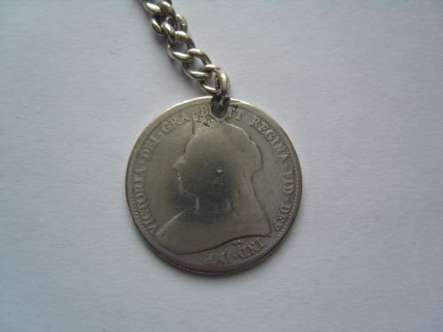 fig 3. Edwardian Hallmarked Silver Albert Chain 1910 with 1893 Shilling Fob