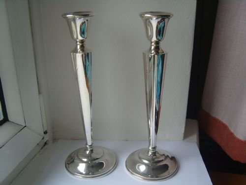 Pair of Large Hallmarked Sterling Silver Candlesticks C1920