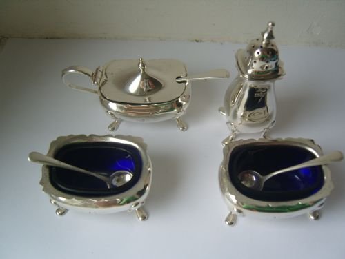 Superb Edwardian Seven Piece Silver Cruet Set