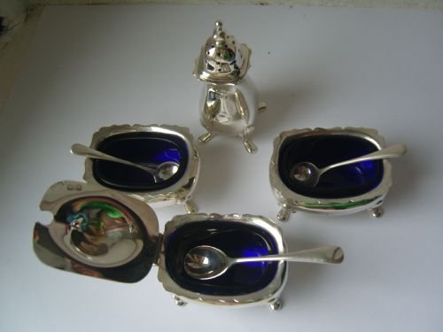 fig 1. Superb Edwardian Seven Piece Silver Cruet Set