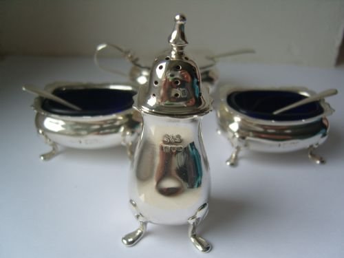 fig 2. Superb Edwardian Seven Piece Silver Cruet Set