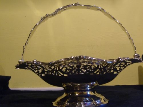 fig 2. Very Large, Heavy Early Victorian Swing Handled Silver Fruit Basket 1841 Bernard