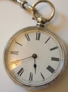 fig 1. Stunning Victorian Silver Pocket Watch With Silver Albert Chain