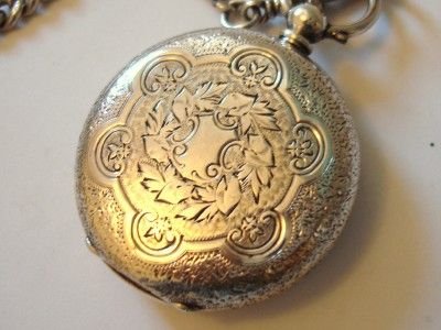 fig 2. Stunning Victorian Silver Pocket Watch With Silver Albert Chain