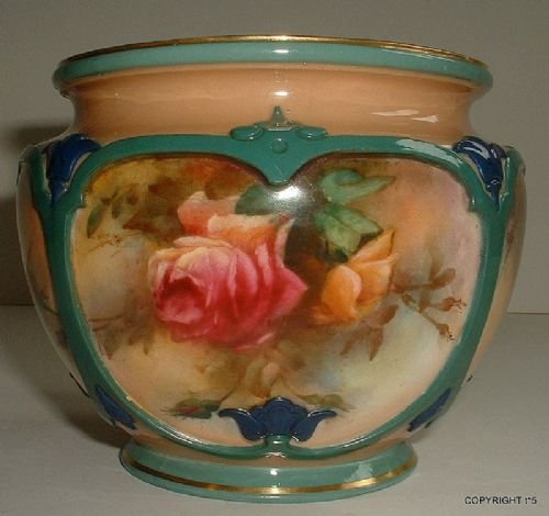 Royal Worcester Hadley Ware Rose Painted Jardiniere Dated 1905