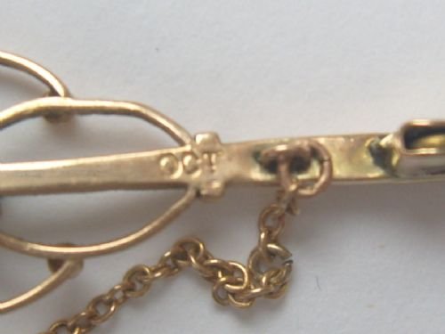 fig 3. ANTIQUE ART NOUVEAU 9CT GOLD AMETHYST& SEEDPEARL BROOCH