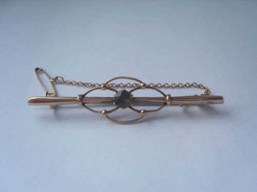Antique Art Nouveau 9ct Gold & Peridot Bar Brooch
