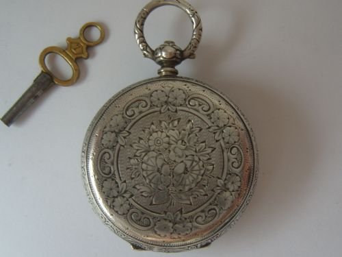 fig 2. STUNNING SWISS SILVER CASED KEY WIND POCKET/FOB WATCH CIRCA 1880