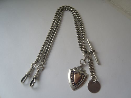 Victorian Silver Double Albert Chain with Ww1 Fob