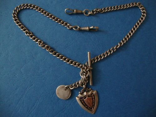 fig 1. Victorian Silver Double Albert Chain With WW1 Fob