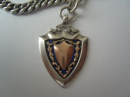 fig 3. Victorian Silver Double Albert Chain With WW1 Fob