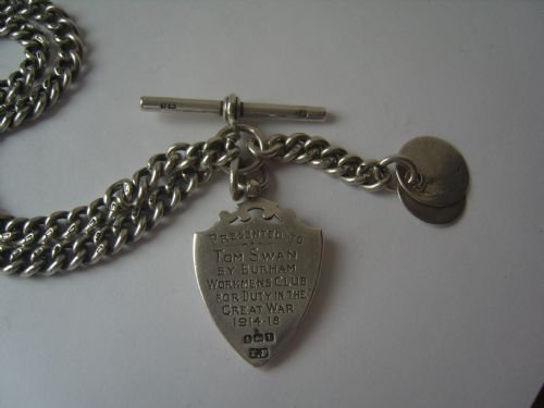 fig 2. Victorian Silver Double Albert Chain With WW1 Fob