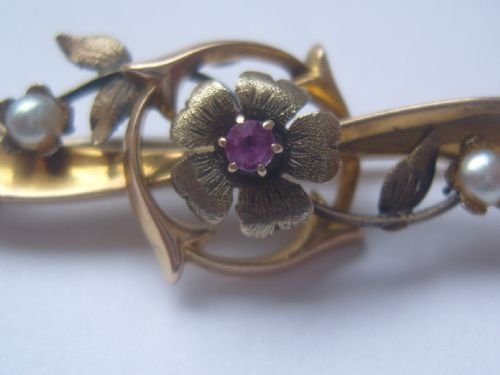 fig 2. Antique Edwardian Ruby & Pearl 15ct Carat Gold Brooch Chester