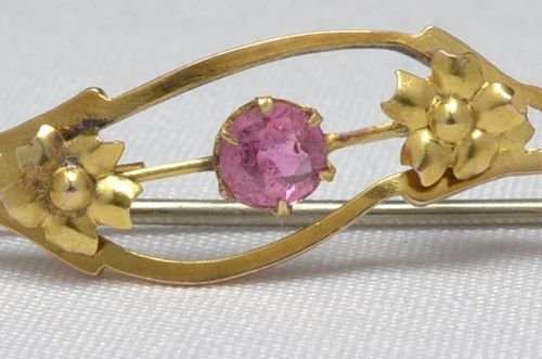 fig 1. ANTIQUE ART NOUVEAU 9CT SOLID GOLD & AMETHYST DAISY FLOWER BROOCH, CIRCA 1910