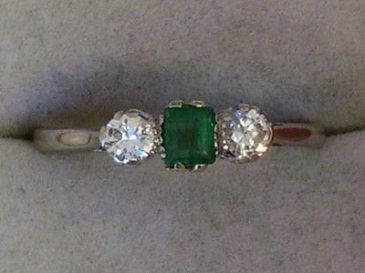 fig 1. Stunning Victorian 18ct White Gold Diamond and Emerald Ring.