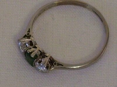 fig 2. Stunning Victorian 18ct White Gold Diamond and Emerald Ring.