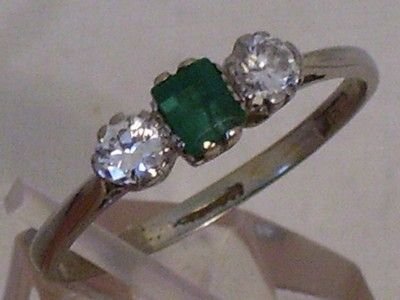 fig 3. Stunning Victorian 18ct White Gold Diamond and Emerald Ring.
