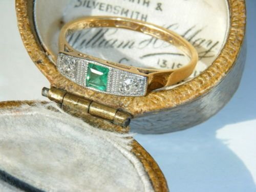 fig 1. Lovely Art Deco 18ct Gold Emerald and Diamond Ring