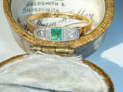 fig 2. Lovely Art Deco 18ct Gold Emerald and Diamond Ring