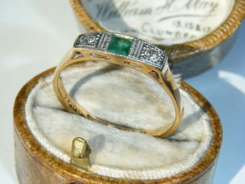 fig 3. Lovely Art Deco 18ct Gold Emerald and Diamond Ring