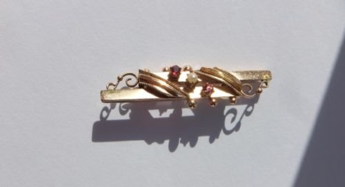 Edwardian 9ct Gold Brooch Hallmark Chester 1903 Beaded Rubies Pearl Antique
