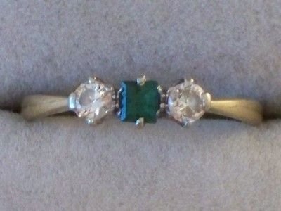 fig 1. STUNNING EDWARDIAN 18CT GOLD PLATINUM SQUARE EMERALD DIAMOND LADIES RING