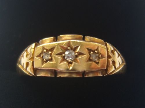 Super Victorian 18ct Gold Diamond Trilogy Ring