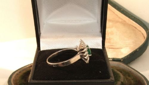 fig 1. Stunning Art Deco 18ct White Gold Diamond and Emerald Ring