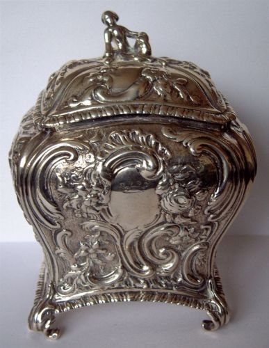 Stunning Substantial Victorian English Cast Silver Tea Caddy  
