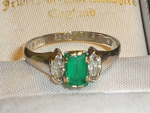 fig 3. STUNNING VICTORIAN 18CT WHITE GOLD .60CT MARQUISE CUT DIAMOND & EMERALD RING 