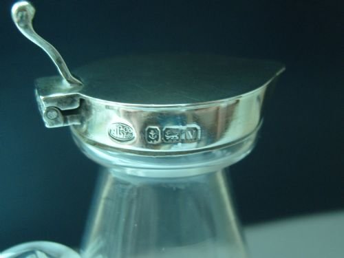 fig 1. LOVELY SILVER & GLASS WHISKY OR BRANDY JUG 1920